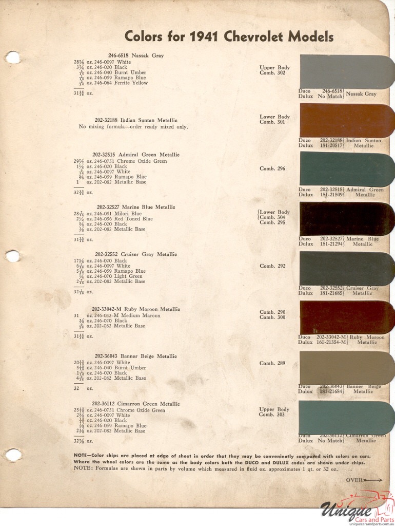 1941 Chev Paint Charts DuPont 1